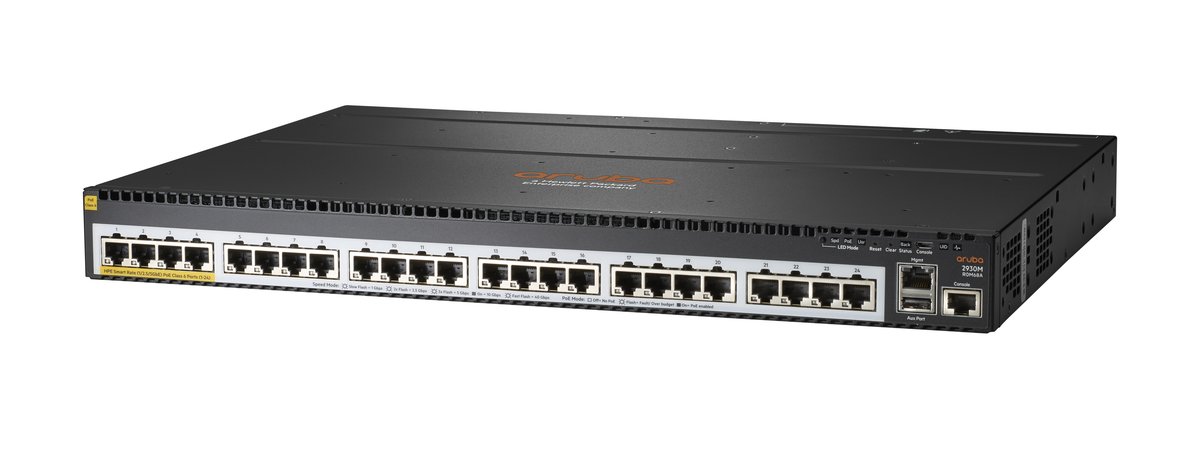 HPE Aruba 2930M 24 SRate PoE Cls 6 1-slot 24 Port Switch