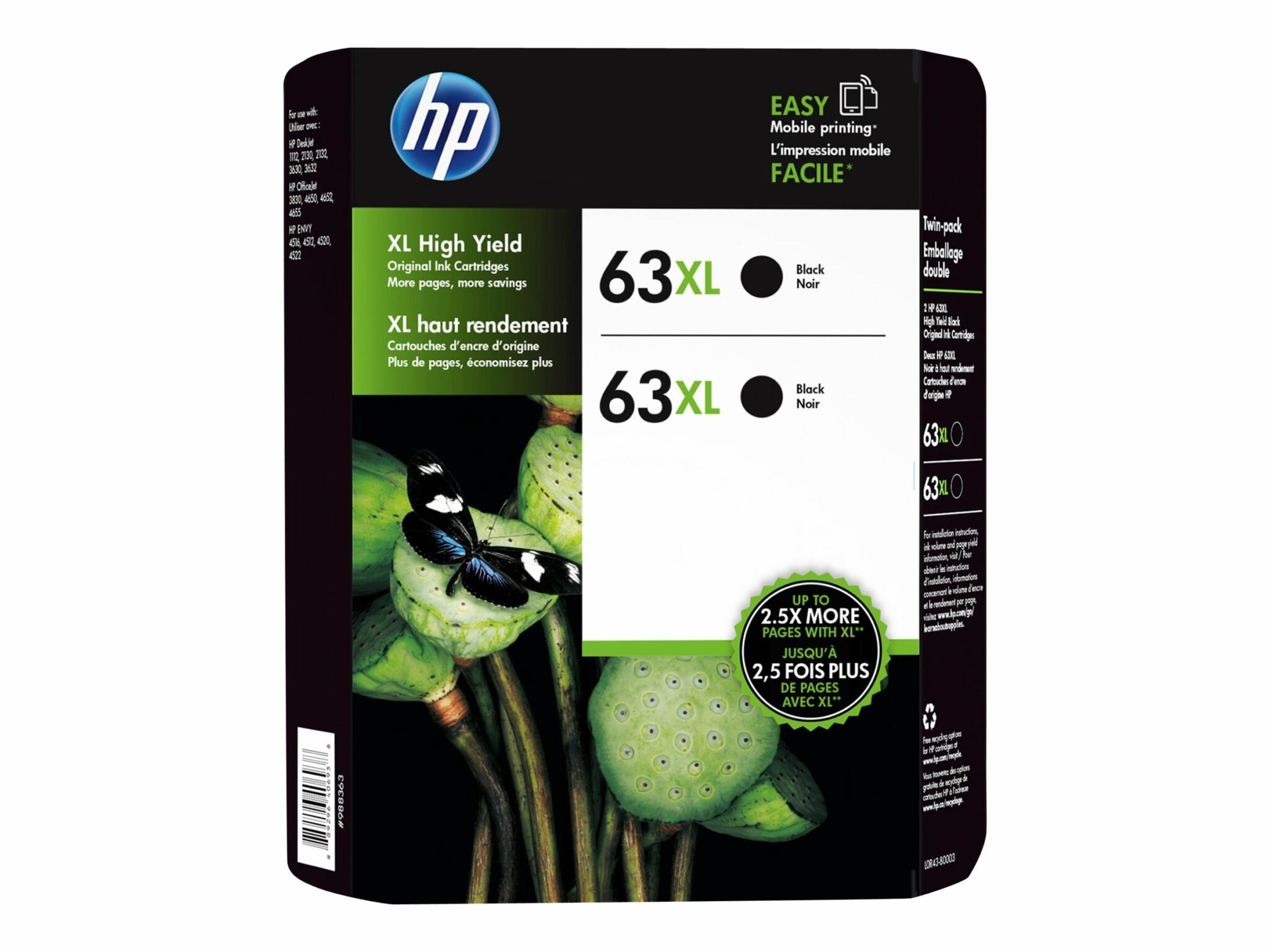 HP 63 Black Ink Cartridge 2Pack RackSimply